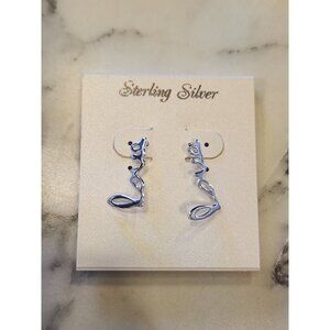 Sterling Silver "Love" Text Drop Earrings With Secure Backing